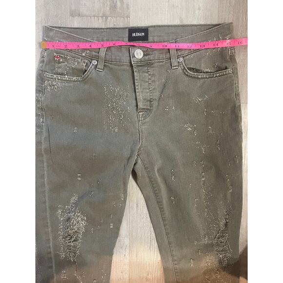HUDSON Jeans Riley Crop Relaxed Straight Loden Green Destructed Jeans size 27 - Picture 6 of 15